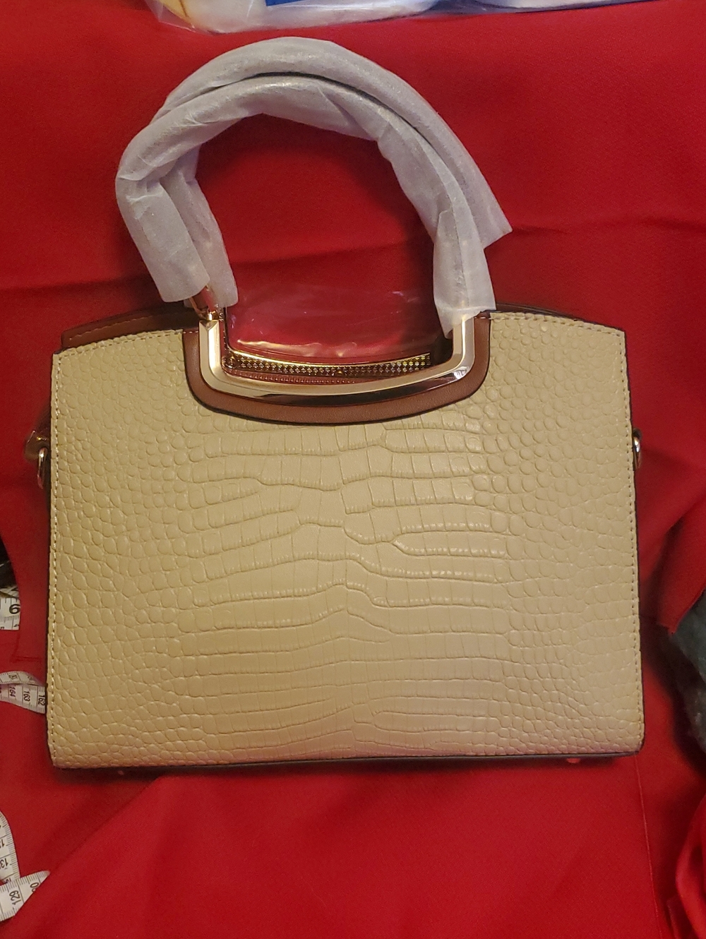 Unk Cream Faux-Croc Satchel with Gold Trim